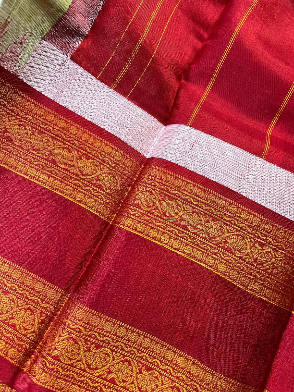 PISTA GREEN COTTON PURE HANDLOOM KANJIVARAM SAREE