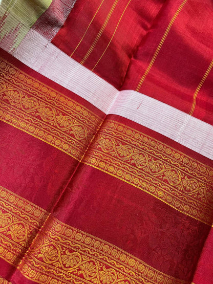 PISTA GREEN COTTON PURE HANDLOOM KANJIVARAM SAREE