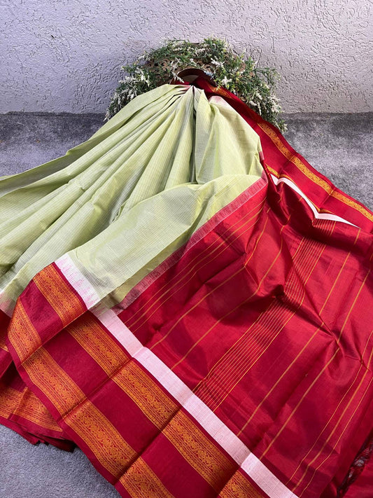 PISTA GREEN COTTON PURE HANDLOOM KANJIVARAM SAREE