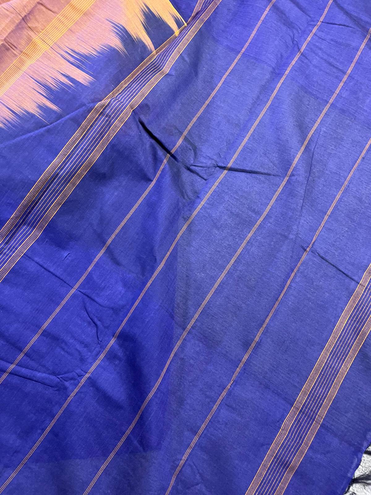 BLUE BROWN AND PINK COTTON PURE HANDLOOM KANJIVARAM SAREE