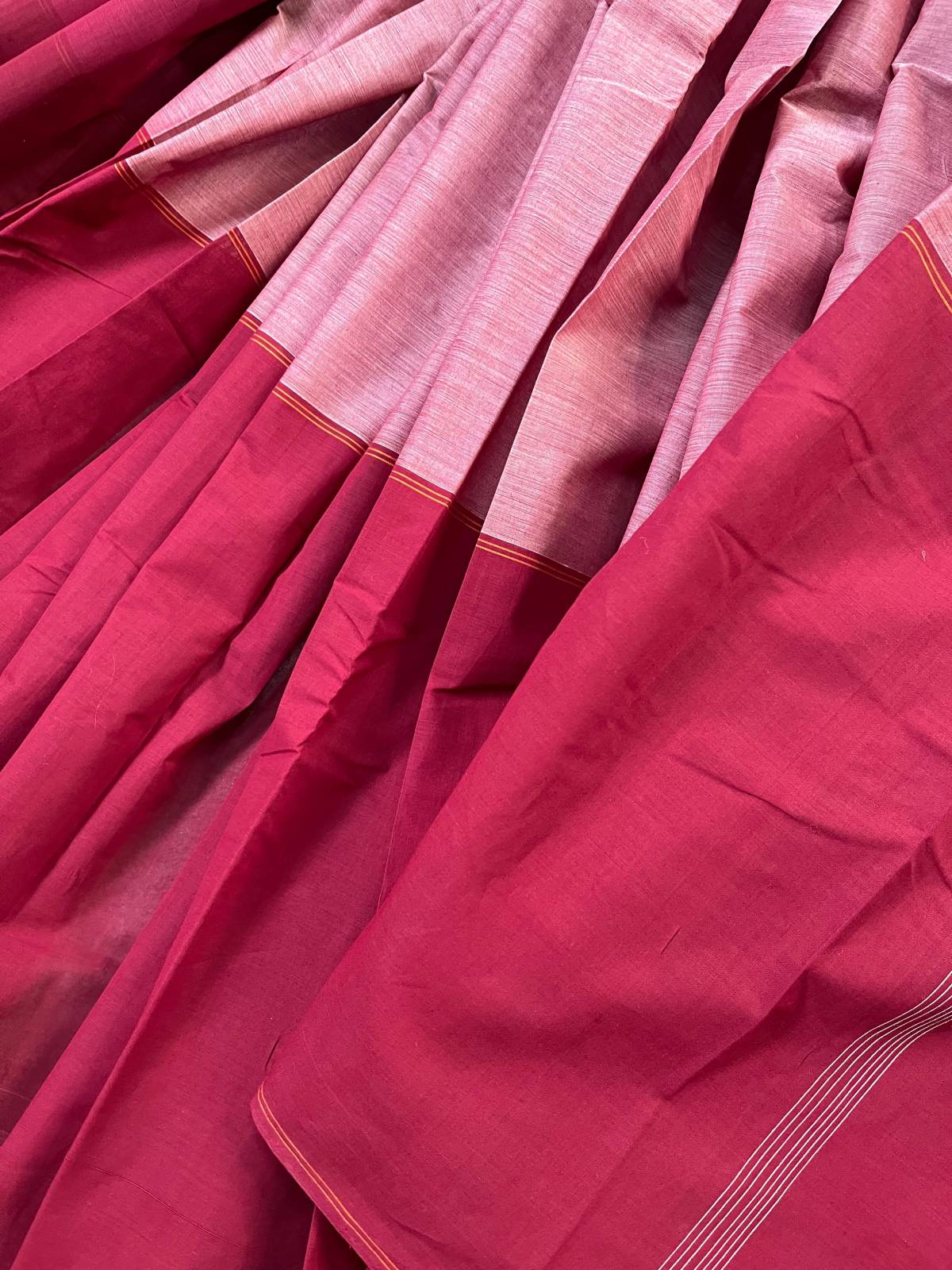 PINK RED ORANGE COTTON PURE HANDLOOM KANJIVARAM SAREE