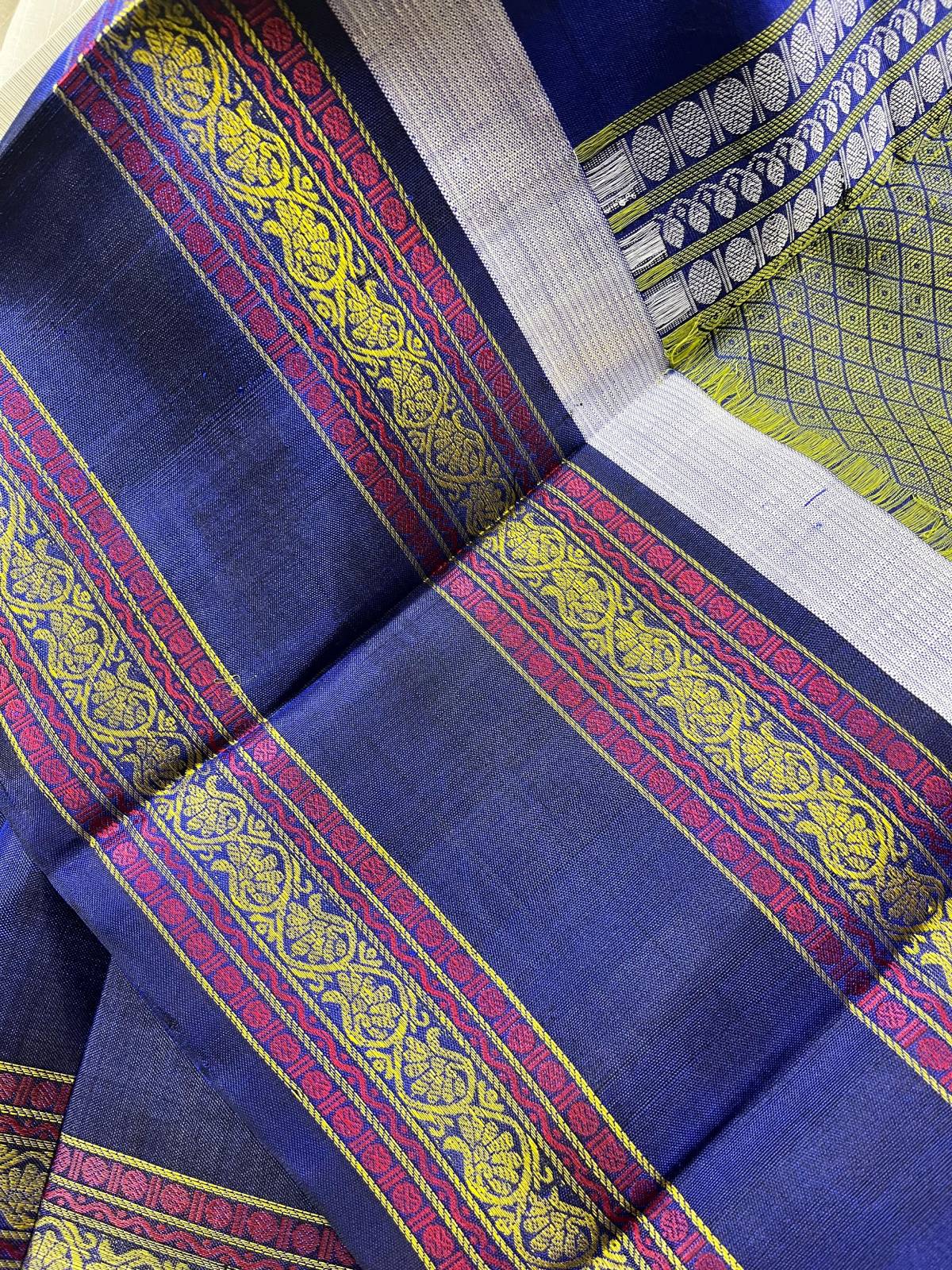 IVORY COTTON PURE HANDLOOM KANJIVARAM SAREE