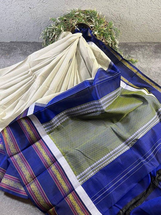 IVORY COTTON PURE HANDLOOM KANJIVARAM SAREE