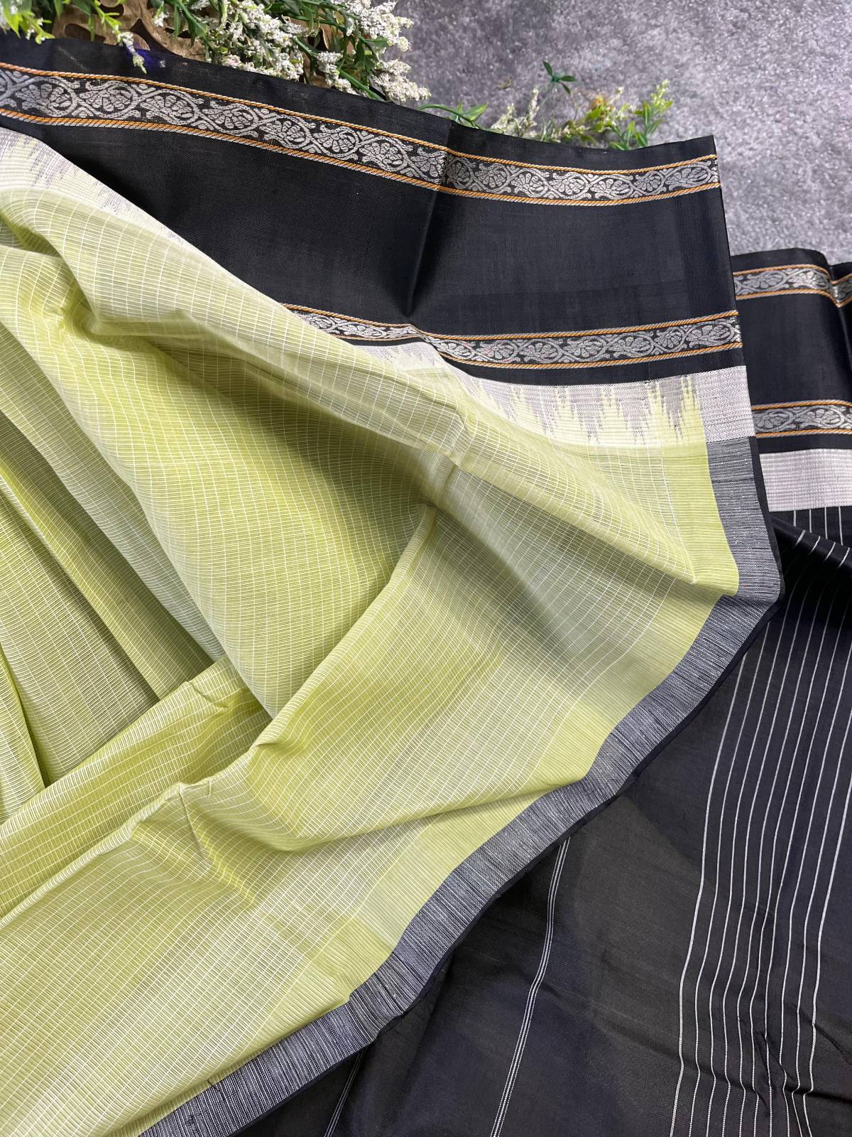 LIGHT PISTA GREEN COTTON PURE HANDLOOM KANJIVARAM SAREE