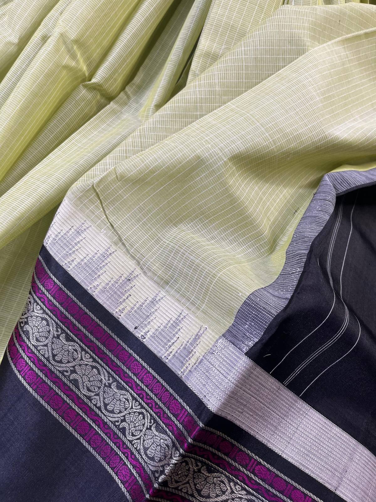 LIGHT PISTA GREEN COTTON PURE HANDLOOM KANJIVARAM SAREE