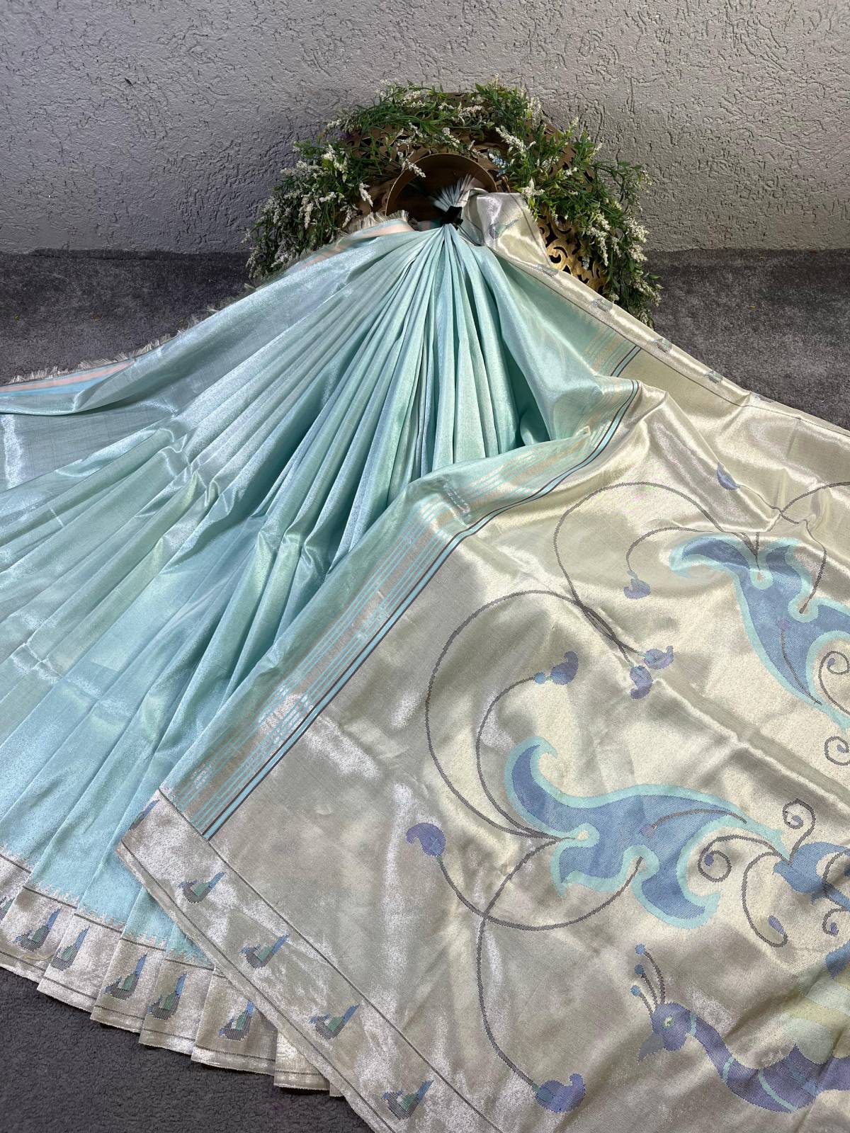 BLUE TISSUE PURE HANDLOOM PAITHANI SAREE