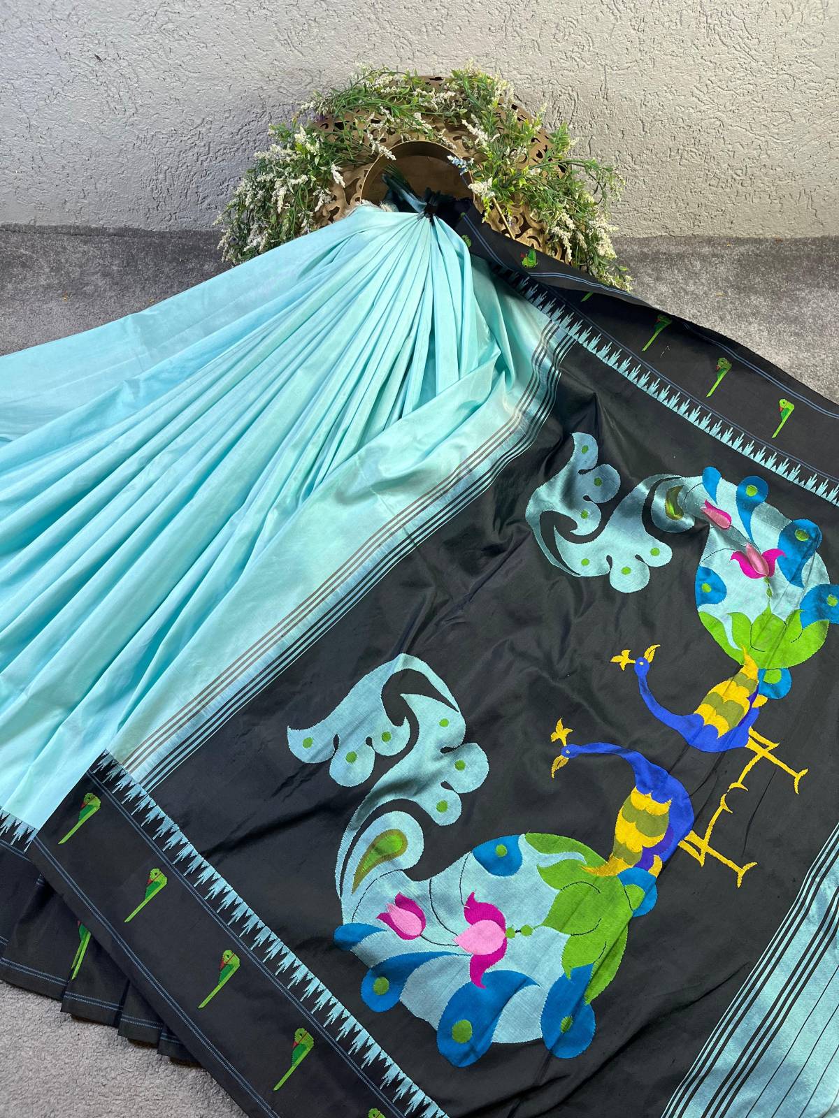 BLUE SILK PURE HANDLOOM PAITHANI SAREE