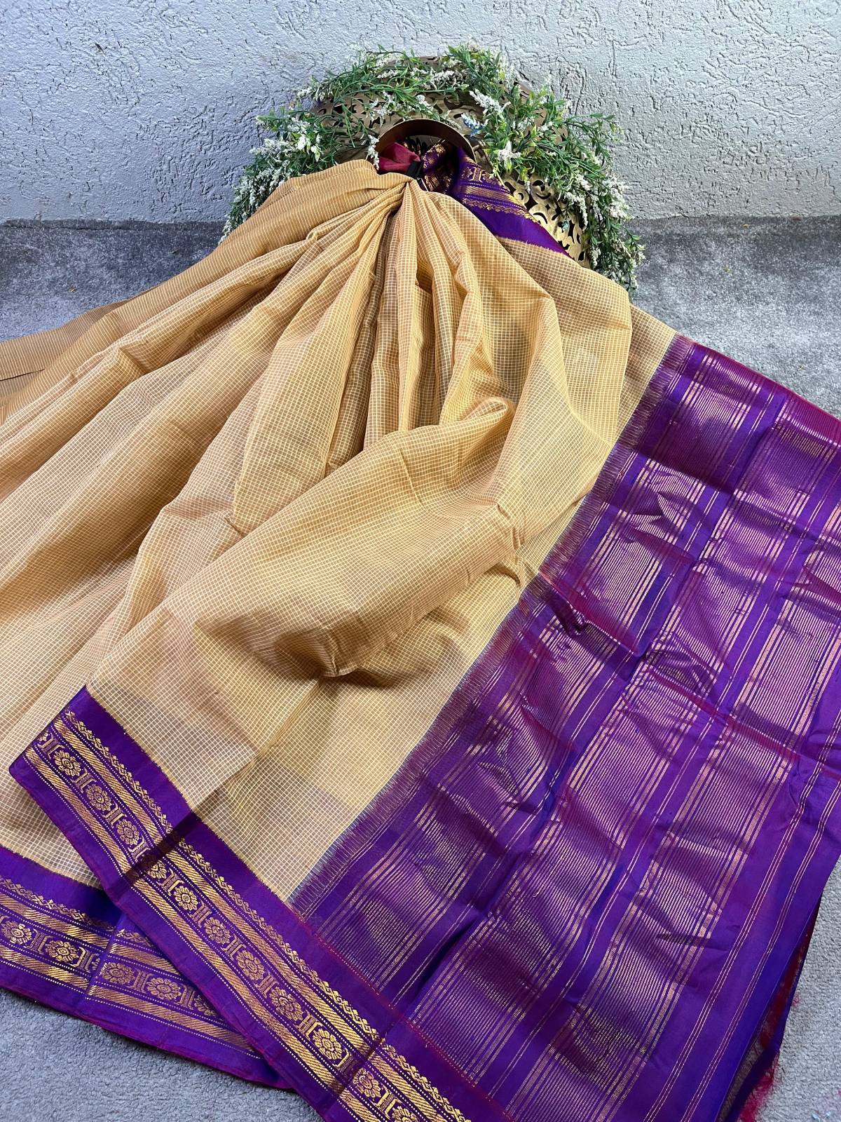 BEIGE COTTON PURE HANDLOOM GADWAL SAREE