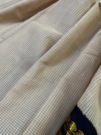 BEIGE COTTON PURE HANDLOOM GADWAL SAREE