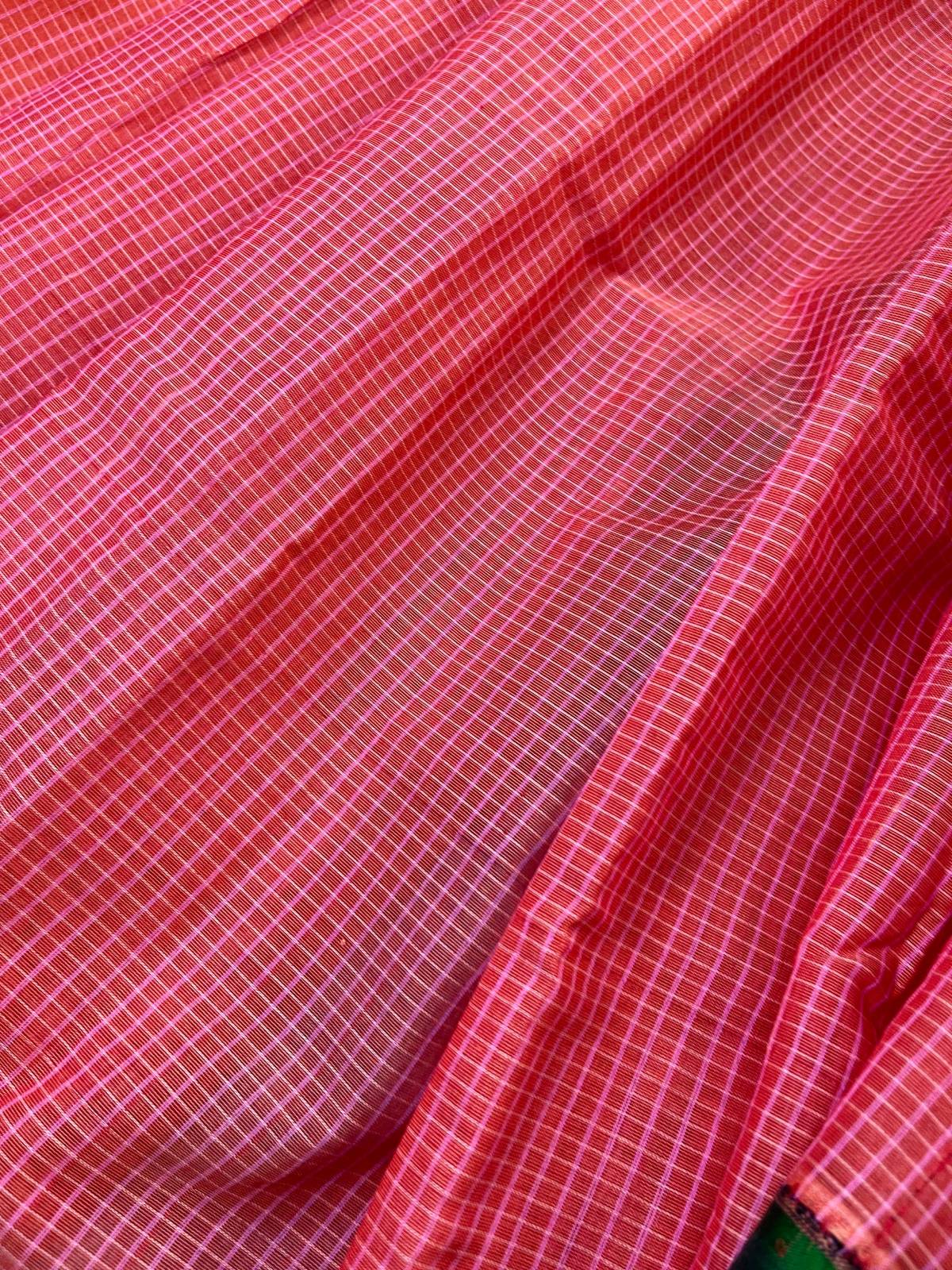 CORAL COTTON PURE HANDLOOM GADWAL SAREE