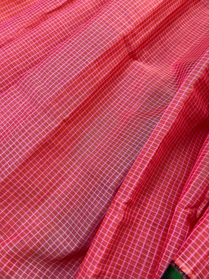 CORAL COTTON PURE HANDLOOM GADWAL SAREE