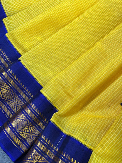 YELLOW COTTON PURE HANDLOOM GADWAL SAREE
