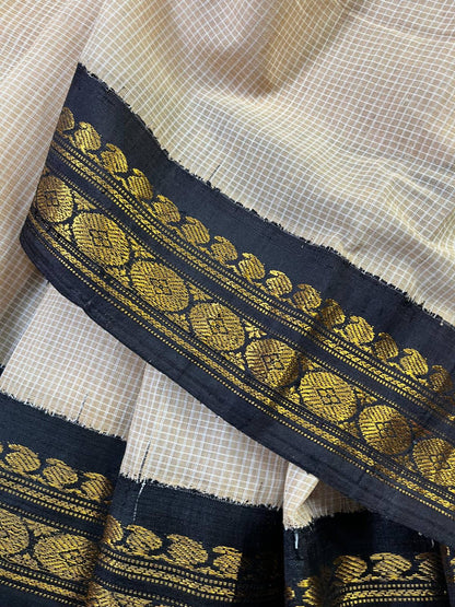 BEIGE COTTON PURE HANDLOOM GADWAL SAREE