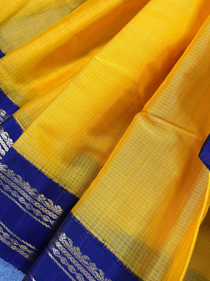 MANGO YELLOW COTTON PURE HANDLOOM GADWAL SAREE