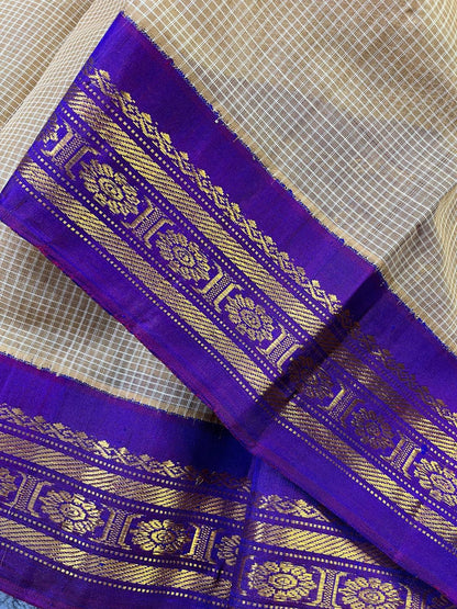 BEIGE COTTON PURE HANDLOOM GADWAL SAREE
