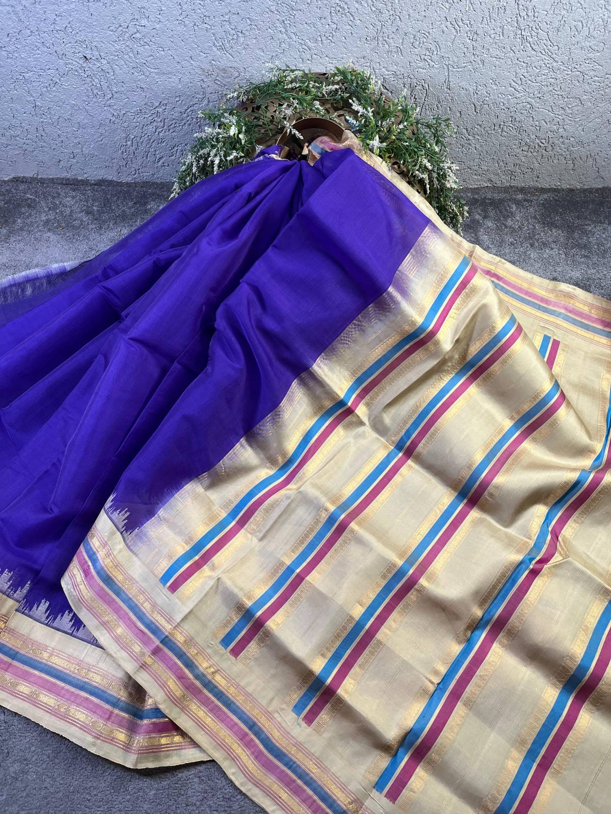 DARK PURPLE SICO PURE HANDLOOM GADWAL SAREE