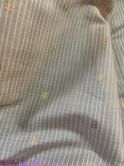 BEIGE COTTON PURE HANDLOOM GADWAL SAREE