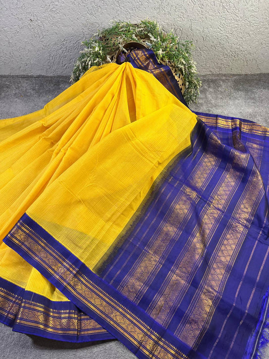 YELLOW COTTON PURE HANDLOOM GADWAL SAREE
