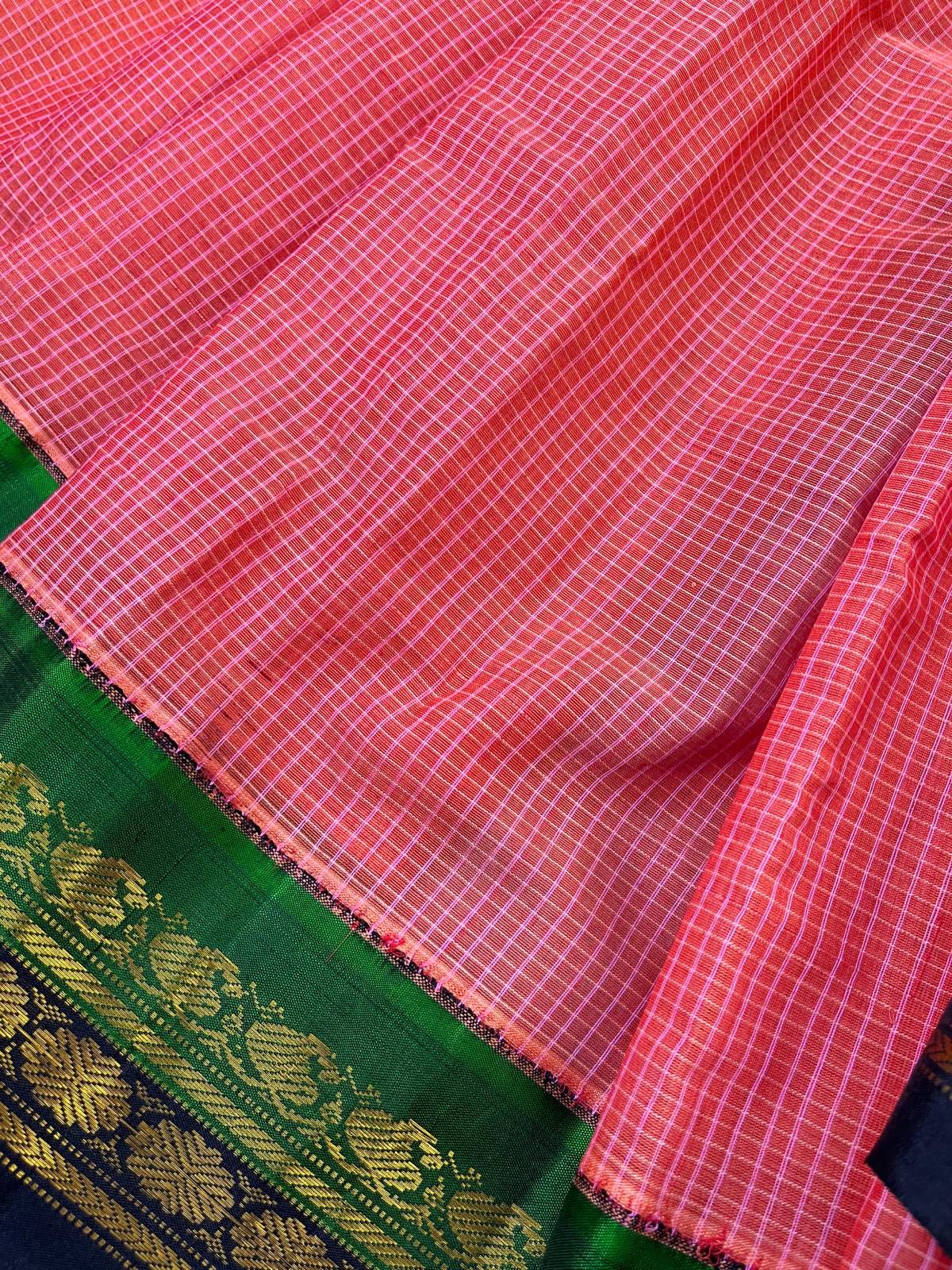 CORAL COTTON PURE HANDLOOM GADWAL SAREE