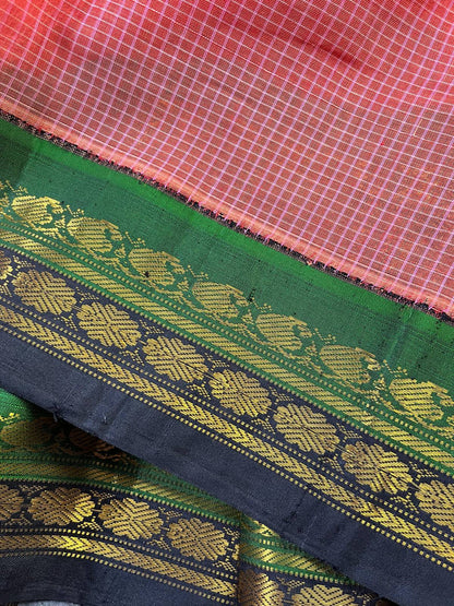 CORAL COTTON PURE HANDLOOM GADWAL SAREE