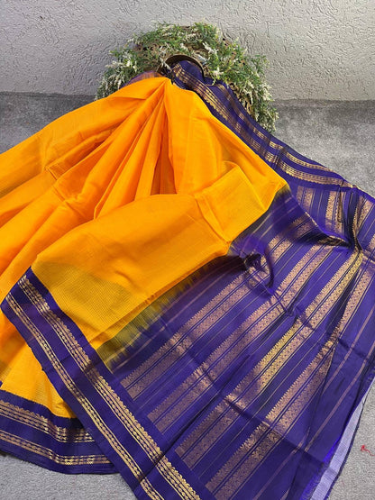 MANGO YELLOW COTTON PURE HANDLOOM GADWAL SAREE
