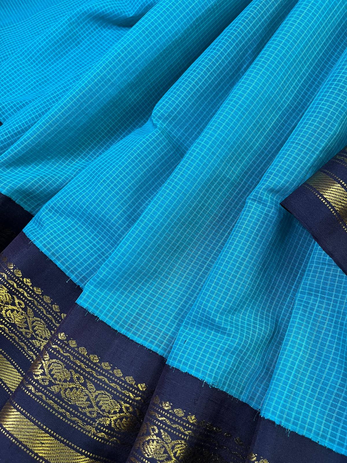 TURQUOISE BLUE COTTON PURE HANDLOOM GADWAL SAREE
