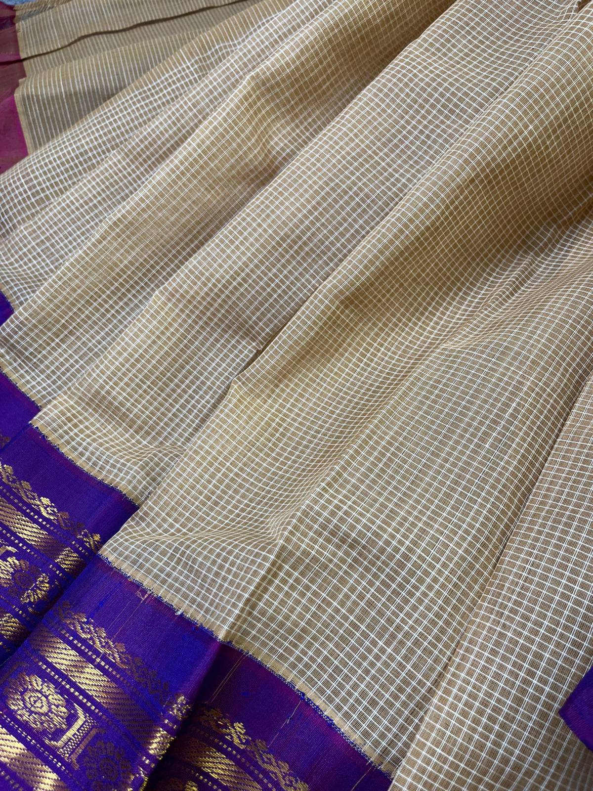BEIGE COTTON PURE HANDLOOM GADWAL SAREE
