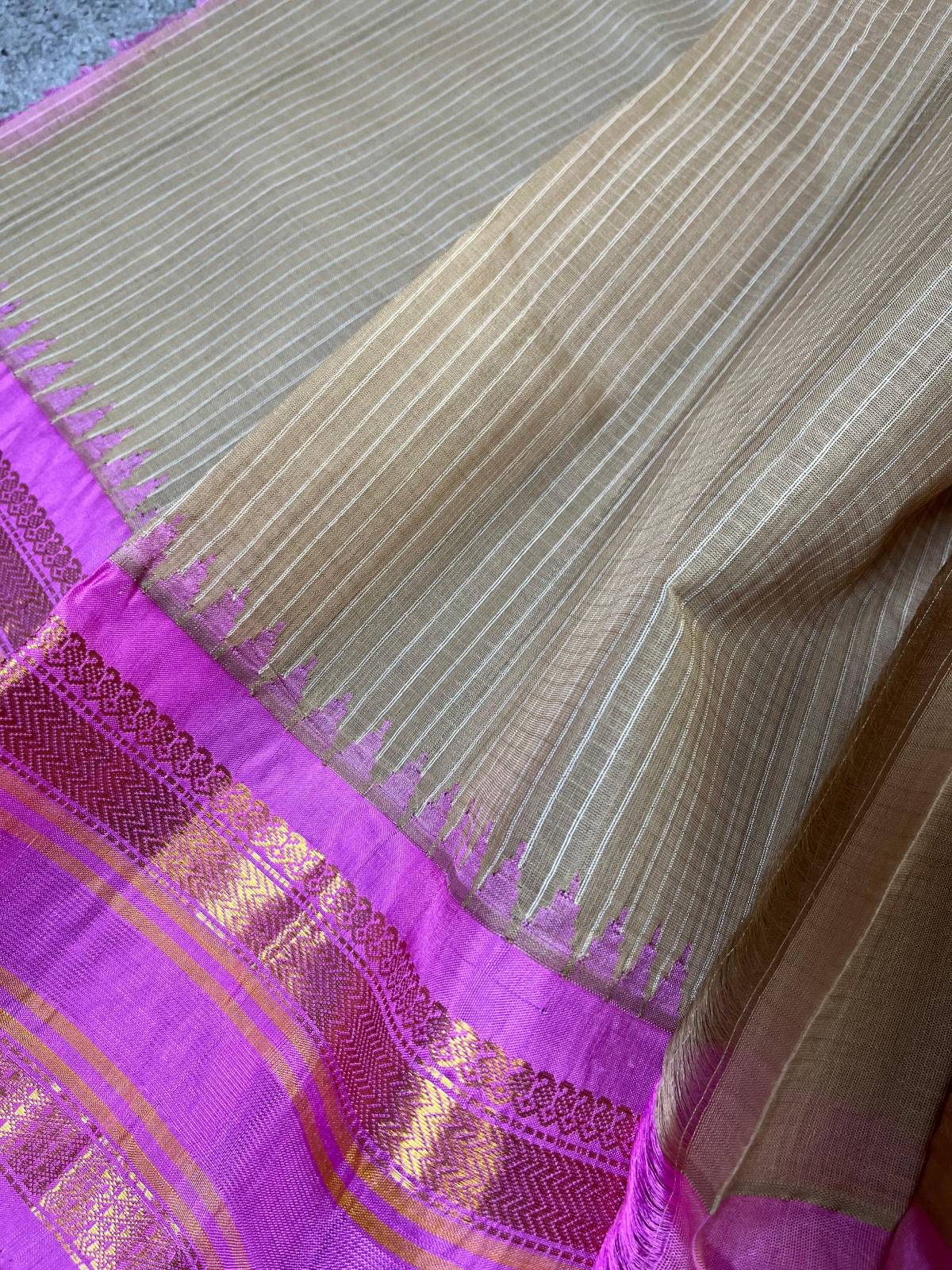 BEIGE COTTON PURE HANDLOOM GADWAL SAREE