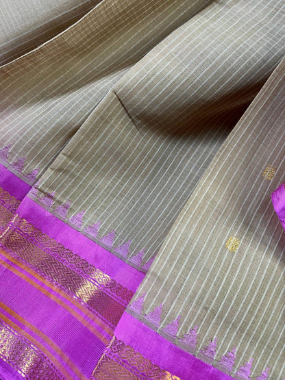 BEIGE COTTON PURE HANDLOOM GADWAL SAREE