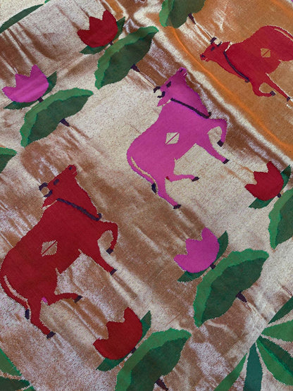 ORANGE PURE HANDLOOM COTTON PAITHANI SAREE