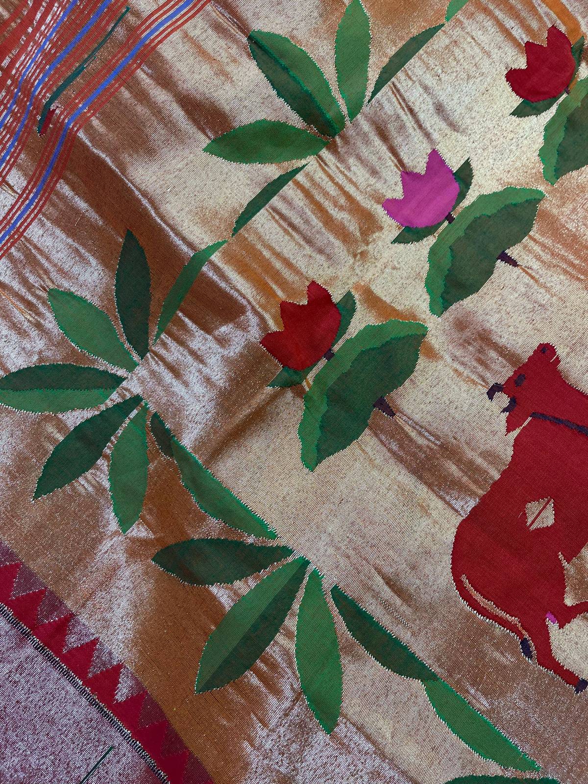 ORANGE PURE HANDLOOM COTTON PAITHANI SAREE