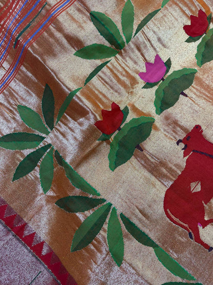 ORANGE PURE HANDLOOM COTTON PAITHANI SAREE