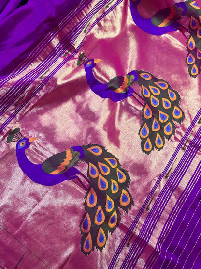 PURPLE SILK PURE HANDLOOM PAITHANI SAREE