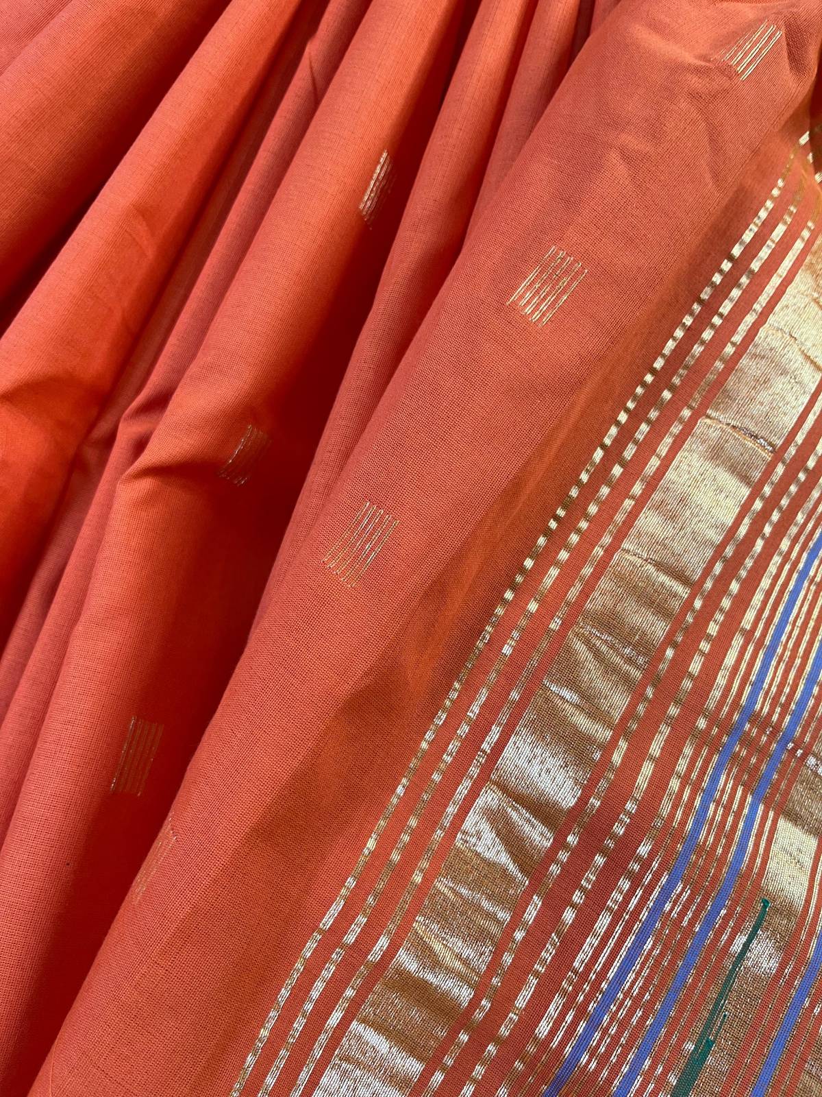 ORANGE PURE HANDLOOM COTTON PAITHANI SAREE