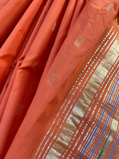 ORANGE PURE HANDLOOM COTTON PAITHANI SAREE