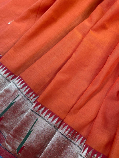 ORANGE PURE HANDLOOM COTTON PAITHANI SAREE