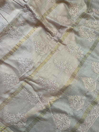 SANDALWOOD COTTON PURE HANDLOOM LUCKNOWI SAREE