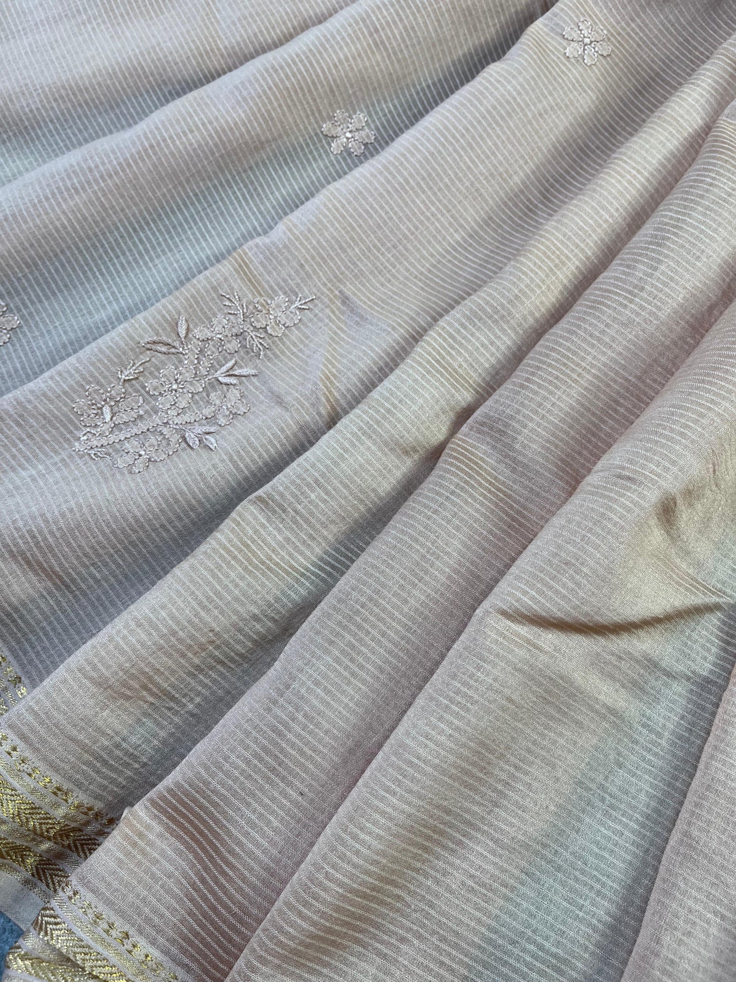 SANDALWOOD COTTON PURE HANDLOOM LUCKNOWI SAREE