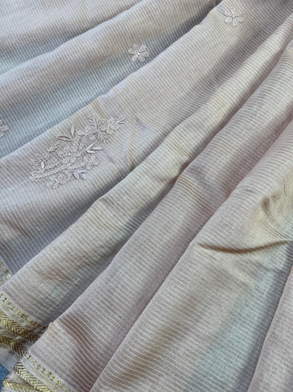 SANDALWOOD COTTON PURE HANDLOOM LUCKNOWI SAREE