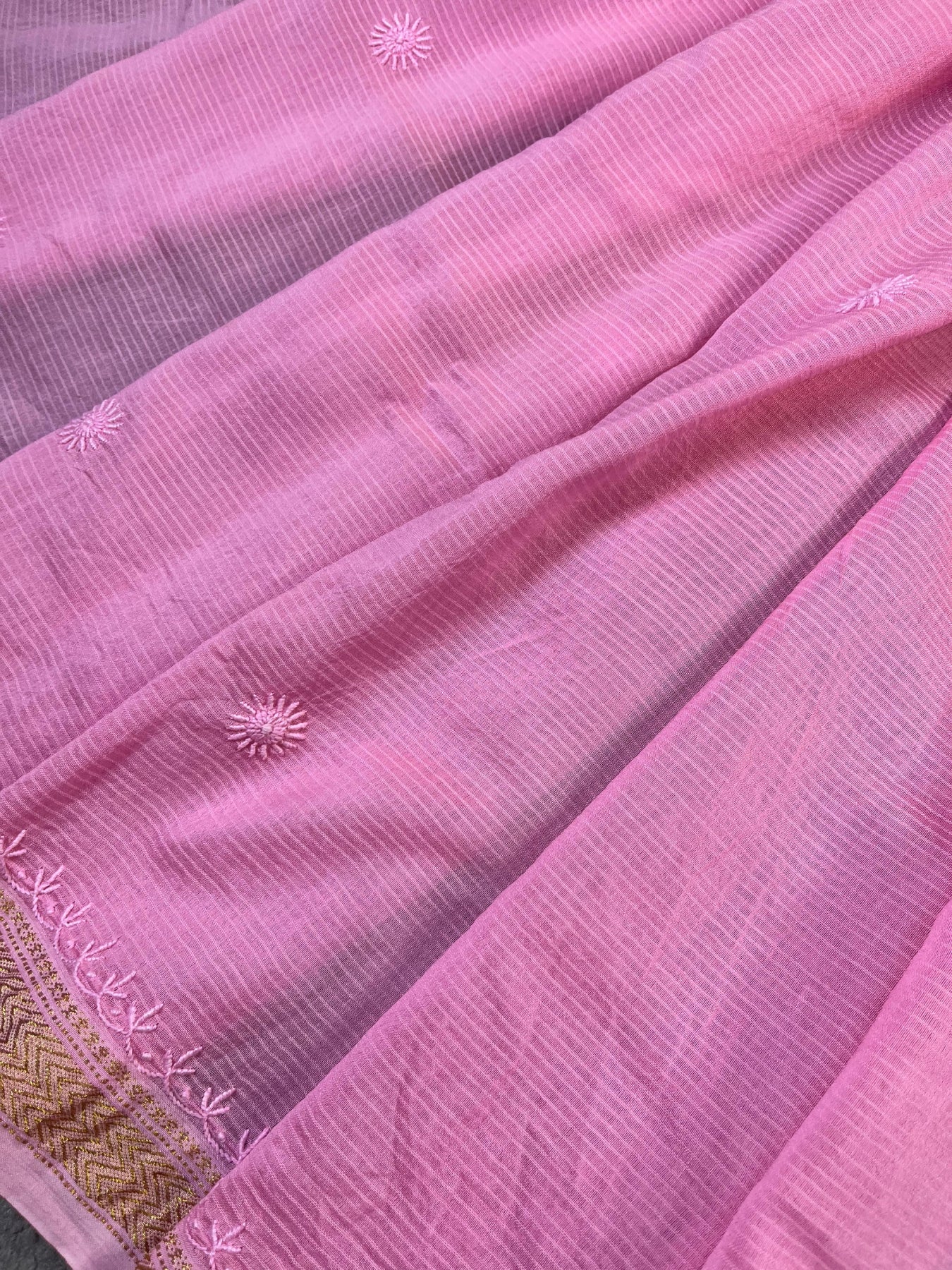 PINK COTTON PURE HANDLOOM LUCKNOWI SAREE