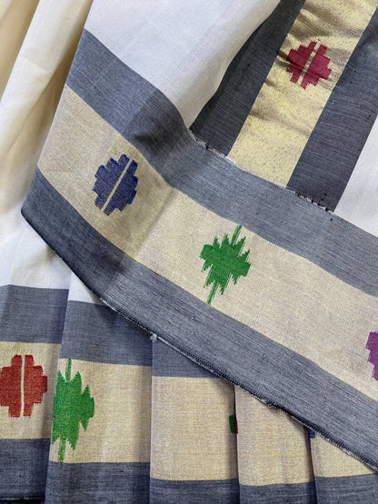 OFF-WHITE COTTON PURE HANDLOOM PAITHANI SAREE