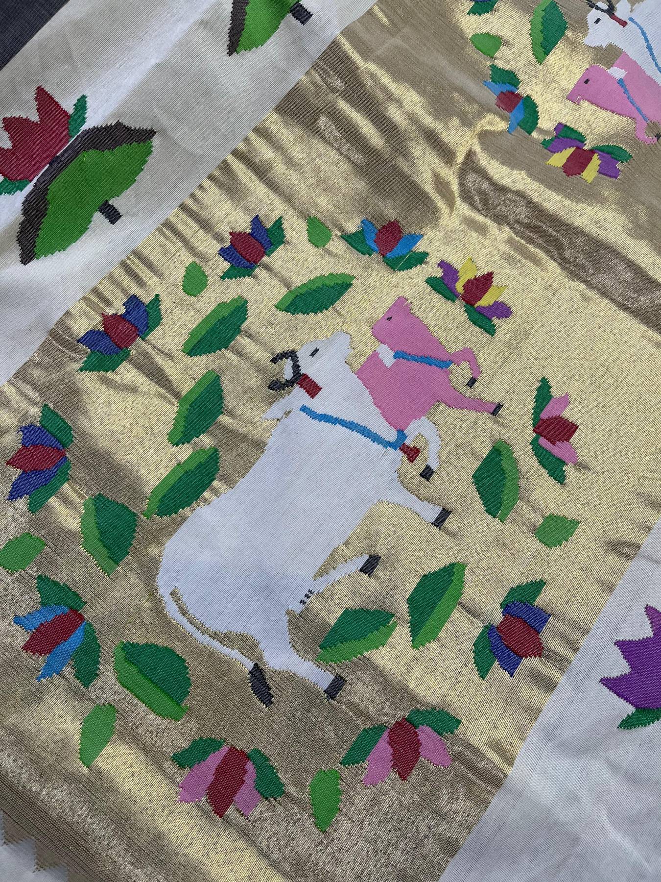 OFF-WHITE COTTON PURE HANDLOOM PAITHANI SAREE