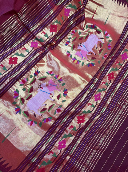 MAROON COTTON PURE HANDLOOM PAITHANI SAREE