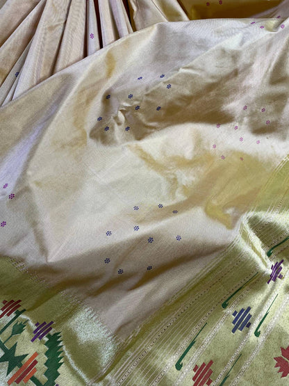 CREAM SILK PURE HANDLOOM PAITHANI SAREE