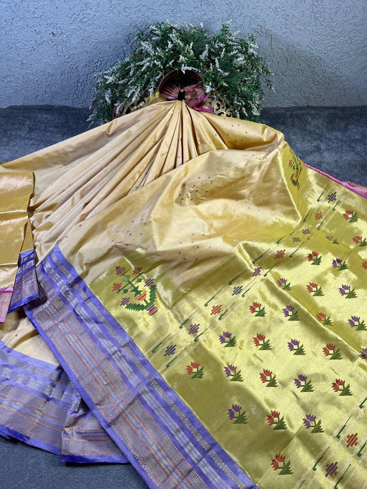 CREAM SILK PURE HANDLOOM PAITHANI SAREE
