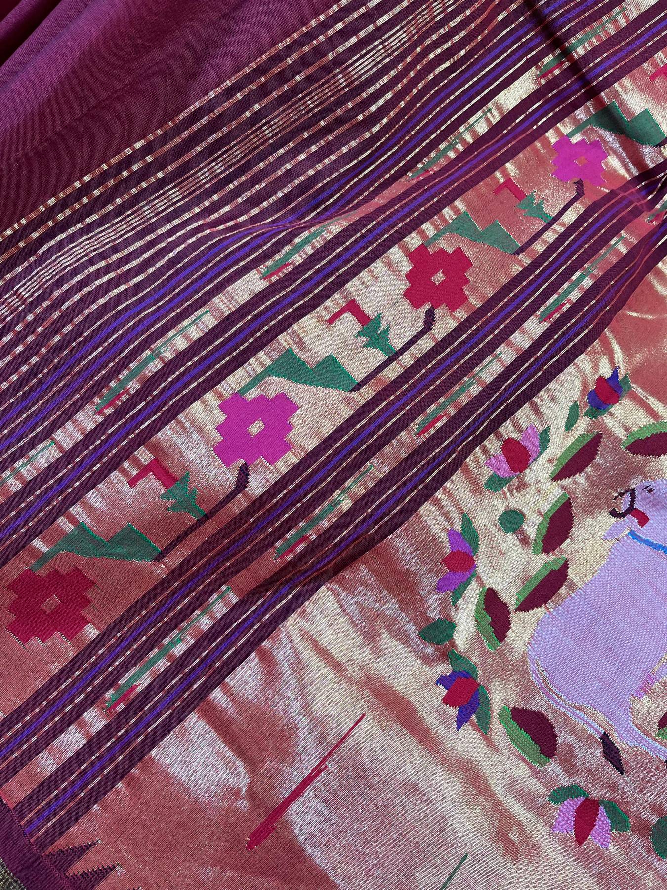 MAROON COTTON PURE HANDLOOM PAITHANI SAREE