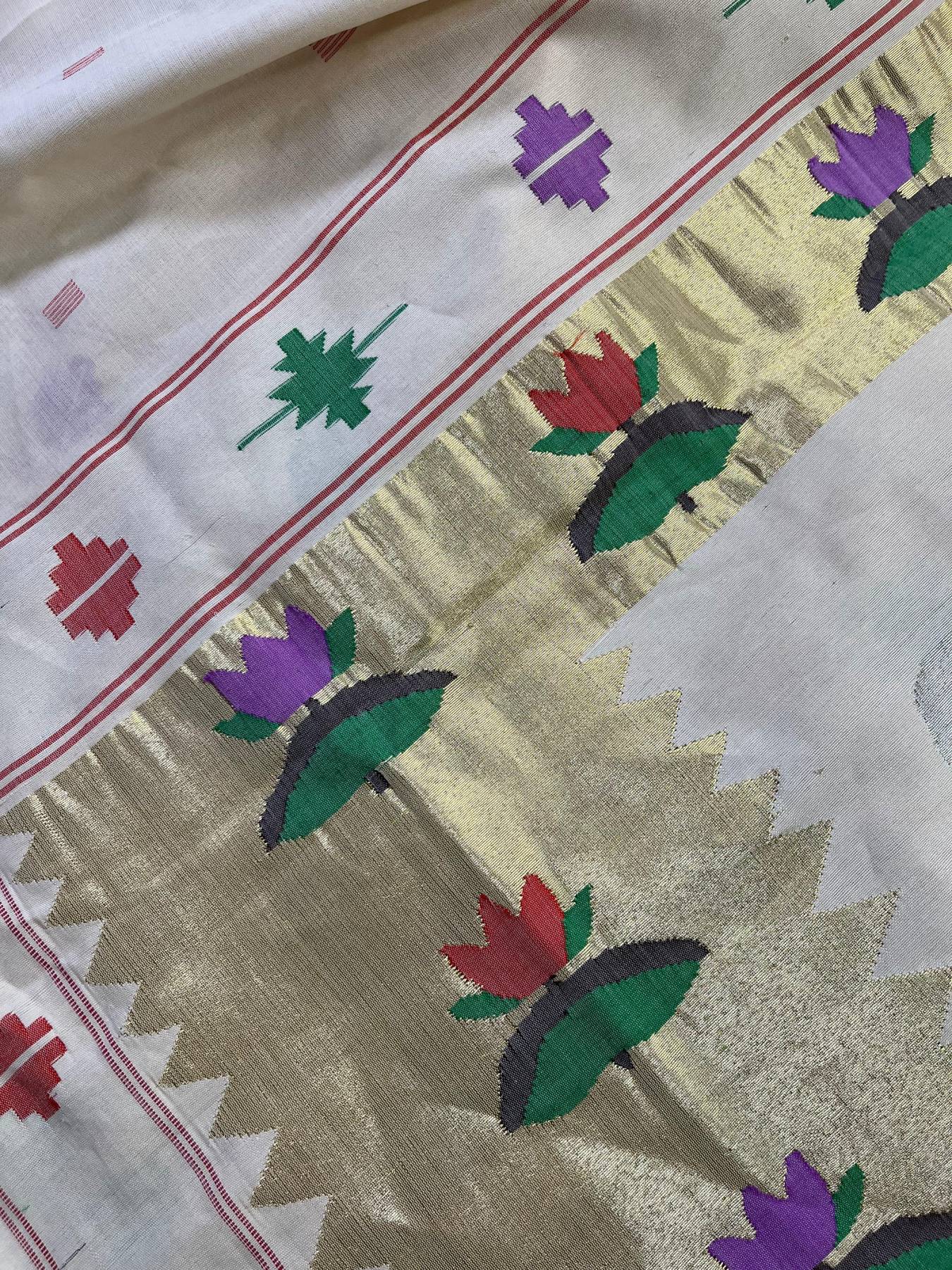 OFF-WHITE COTTON PURE HANDLOOM PAITHANI SAREE