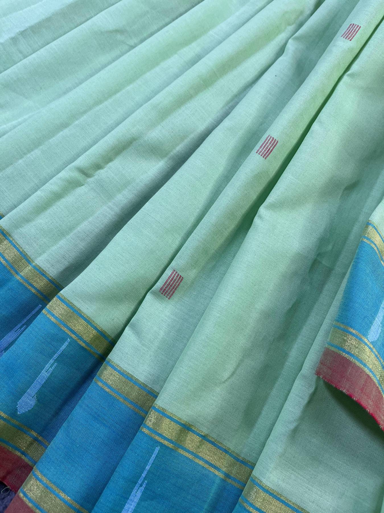 PISTA GREEN COTTON PURE HANDLOOM PAITHANI SAREE