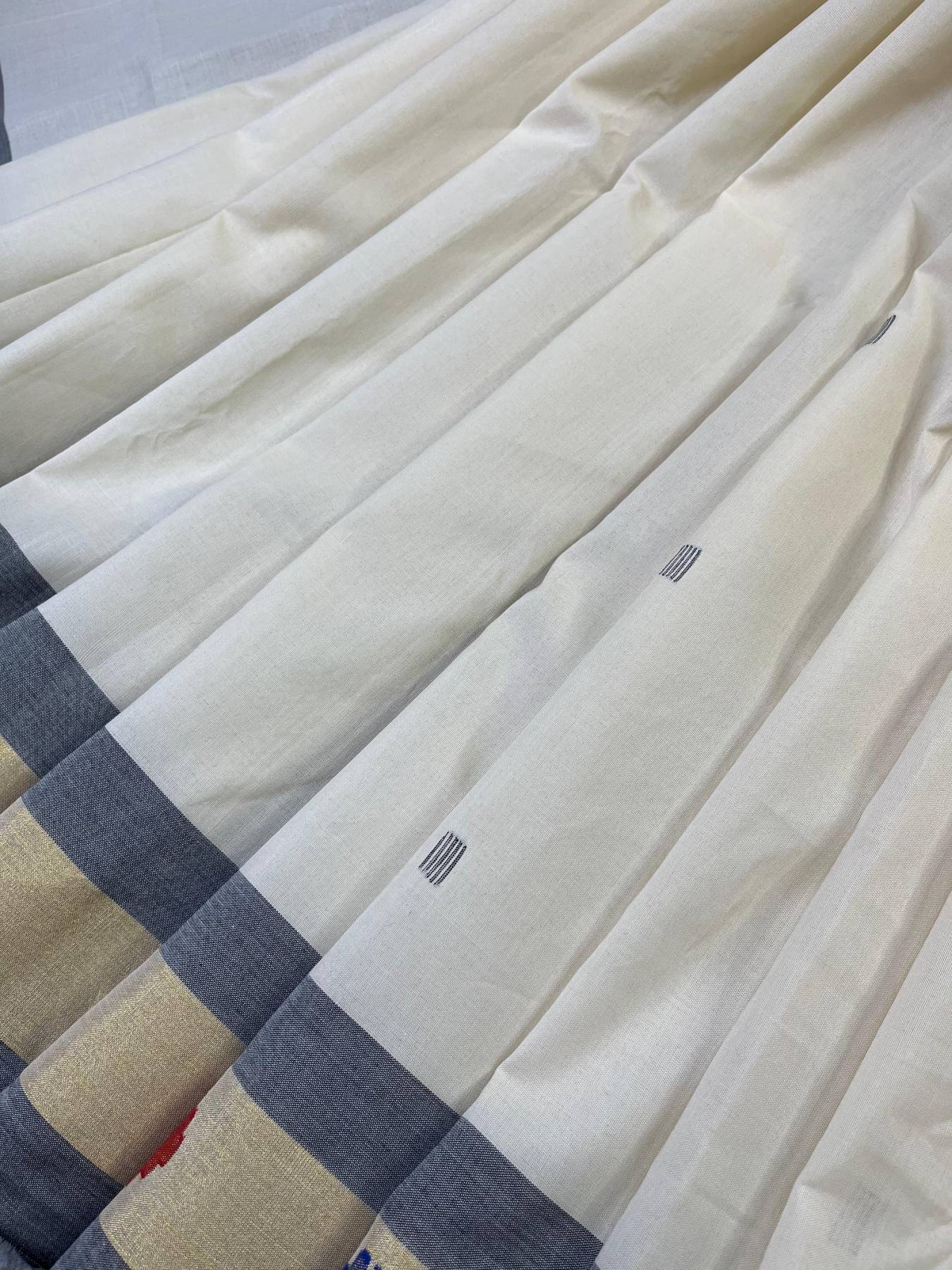OFF-WHITE COTTON PURE HANDLOOM PAITHANI SAREE