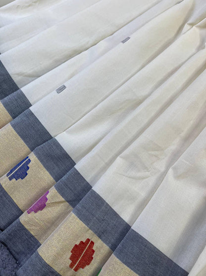 OFF-WHITE COTTON PURE HANDLOOM PAITHANI SAREE